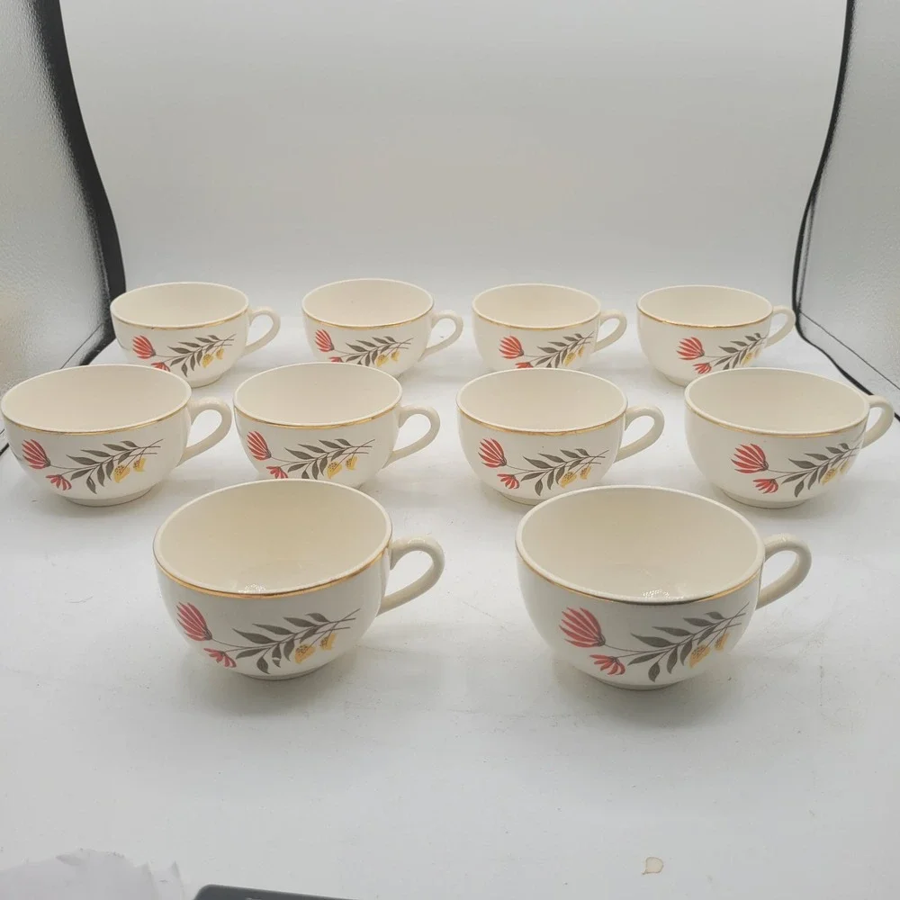 Vintage Unmarked USA Tea Cups‎ Coffee Cups White with Floral Print (10)